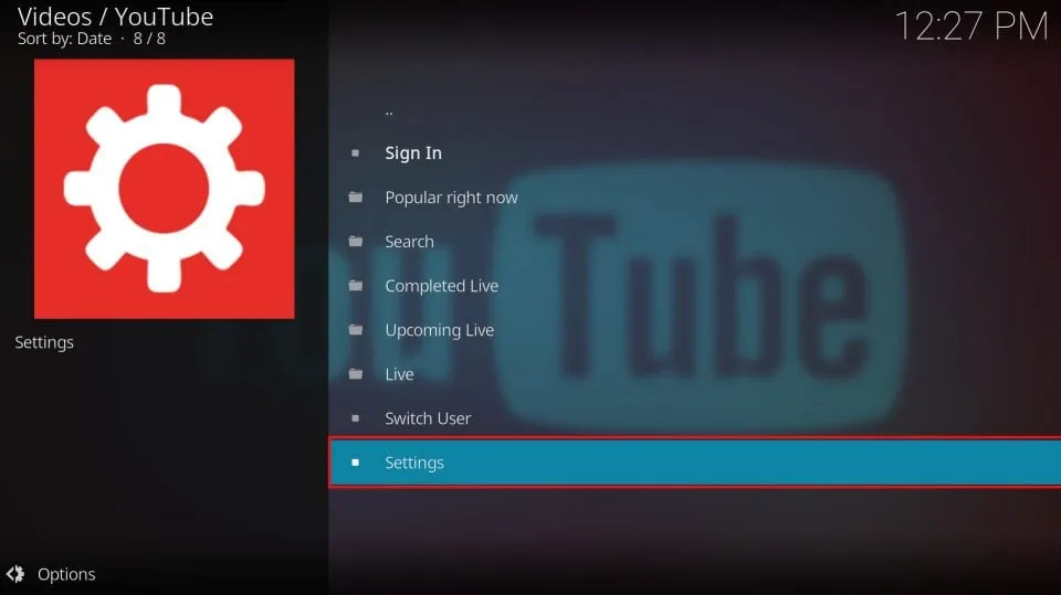 youtube addon settings