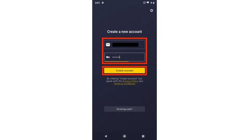 click on create account button