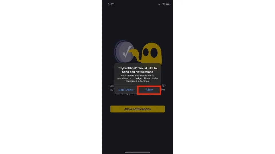 allow cyberghost notifications