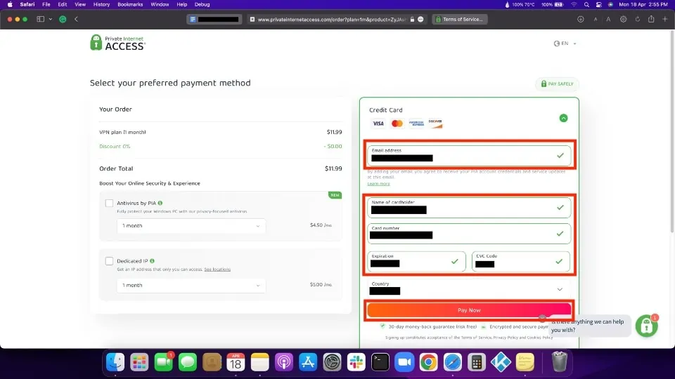 pia payment details