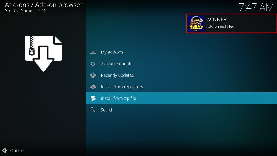 winner addon on kodi