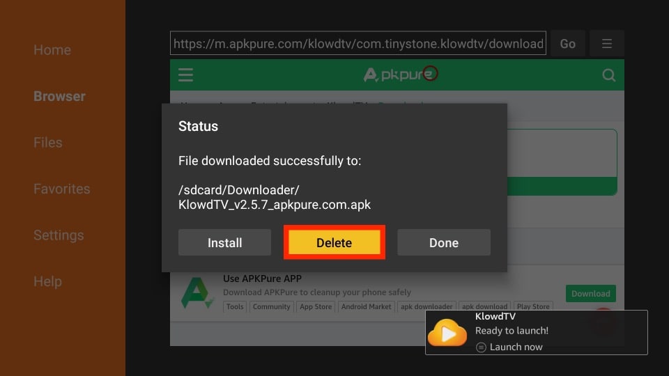 delete klowdtv apk files