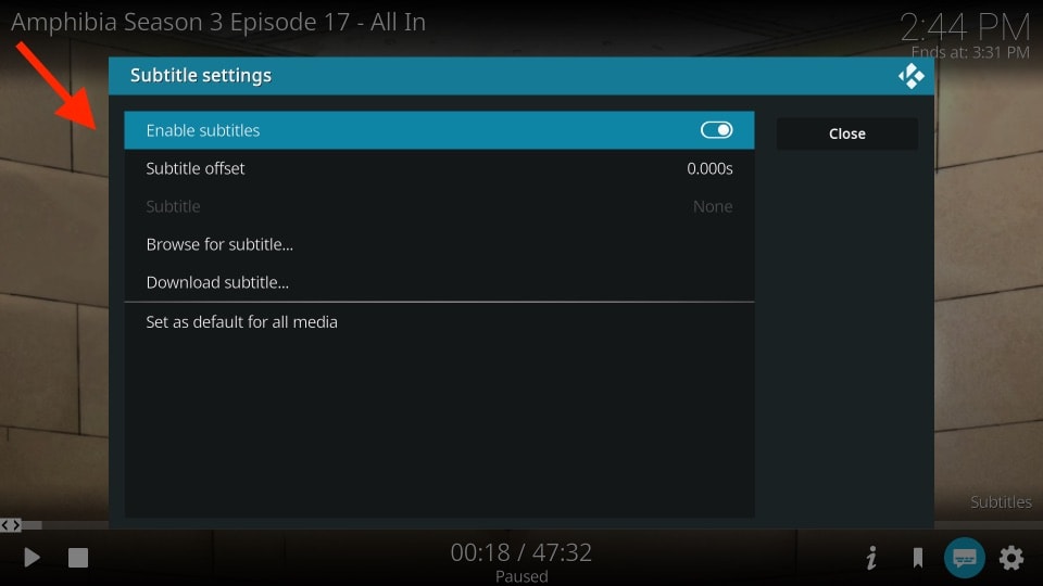 subtitles settings menu
