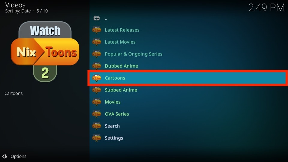 select cartoons section