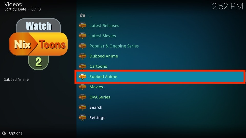 select subbed anime section