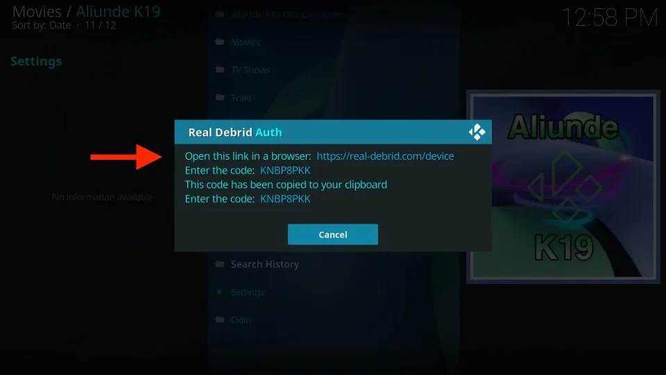 real debrid auth popup