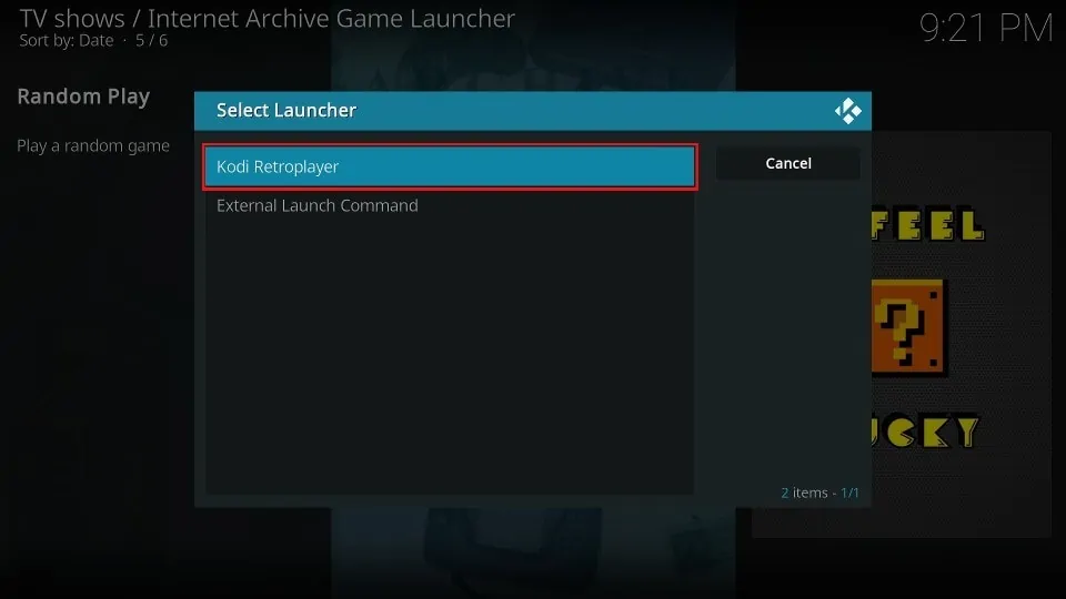 click on Kodi RetroPlayer