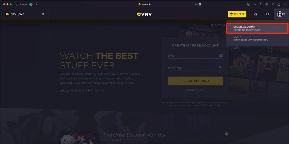 vrv account on firestick