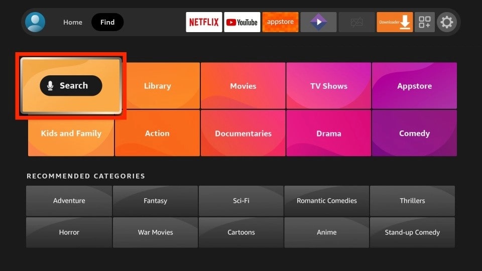 click on search tab
