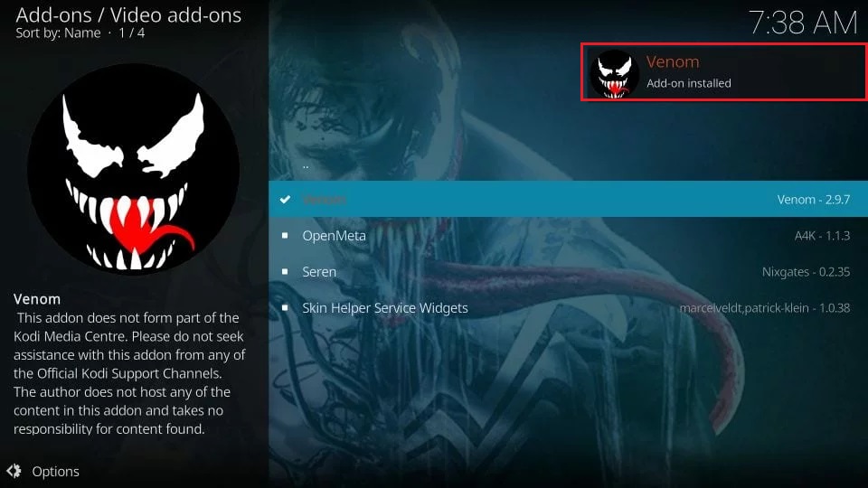 venom addon installed