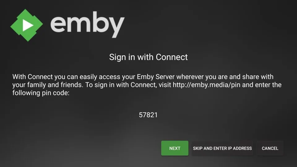 sign in Emby Connect