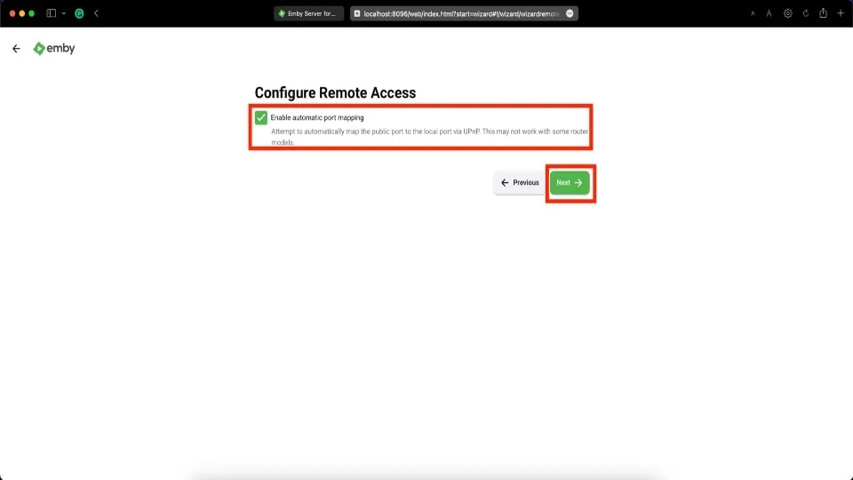  select enable to configure remote access