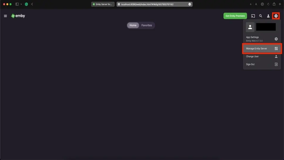 select Manage Emby Server