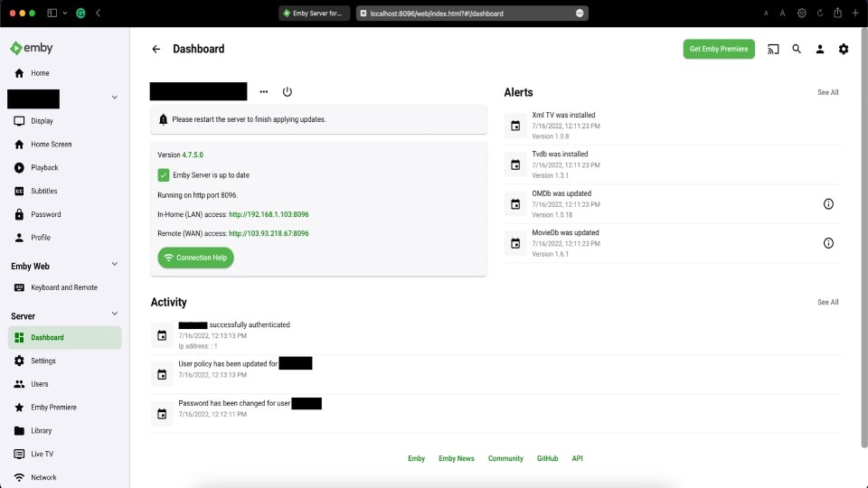 modify and configure emby