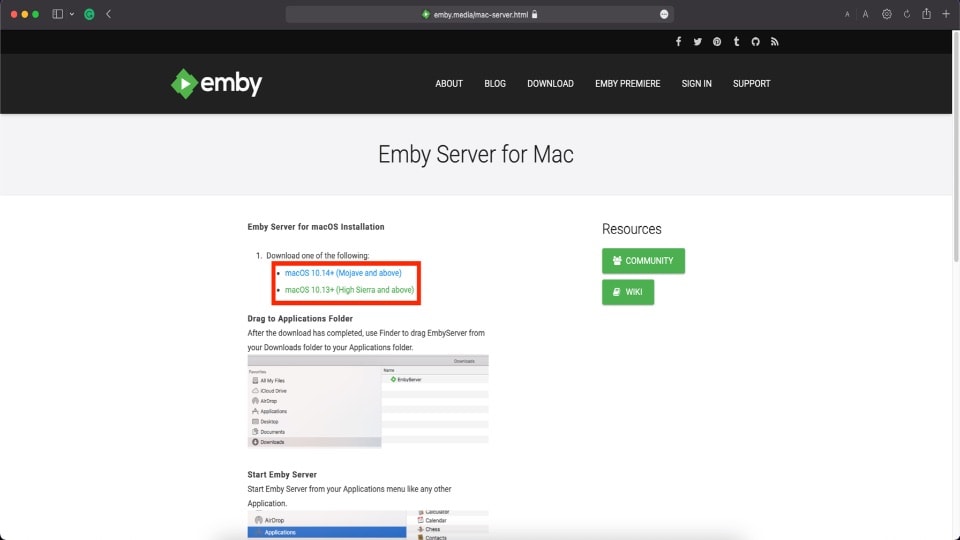 select the Emby server file