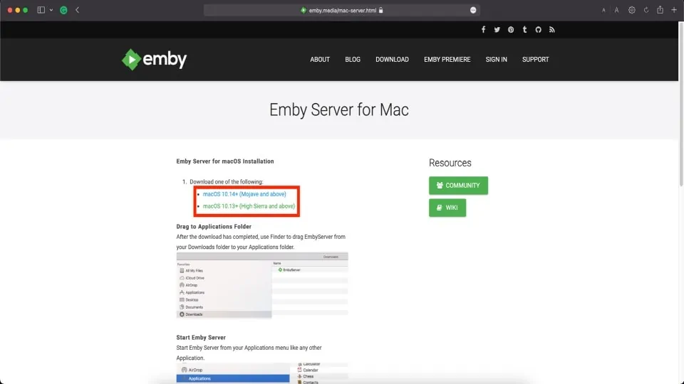 select the Emby server file