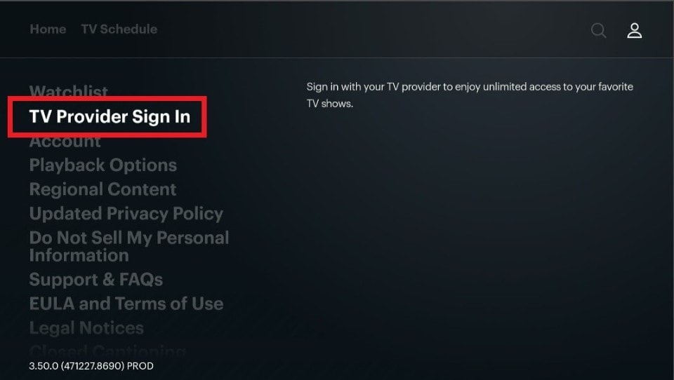 Select TV Provider Sign In