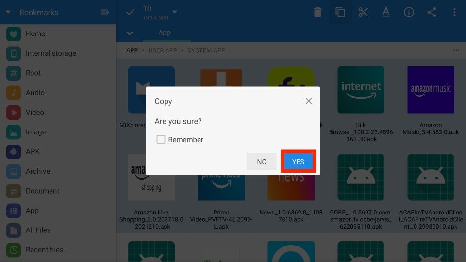click on yes button