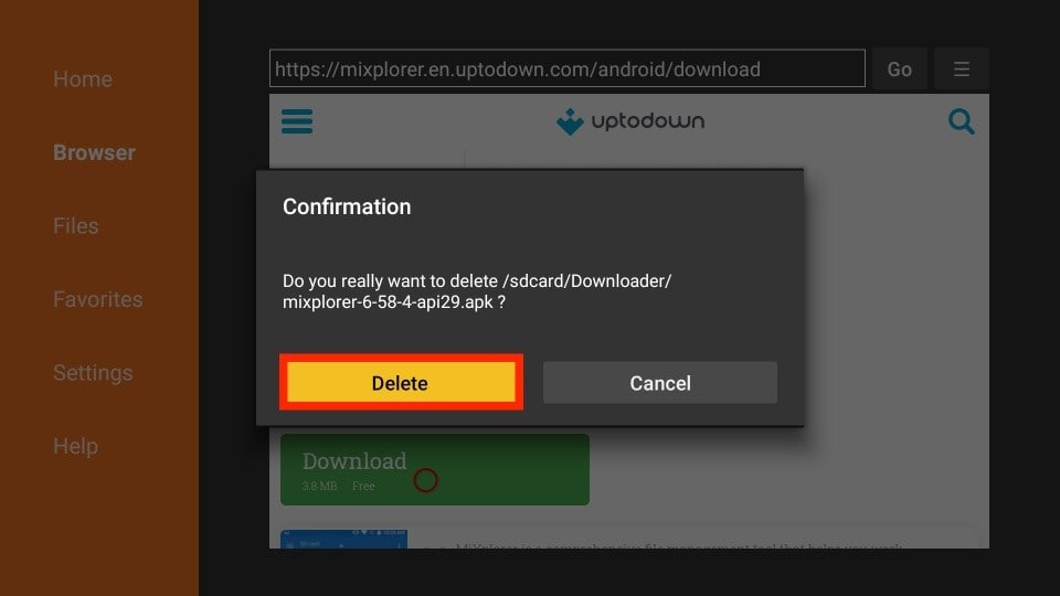 click on delete button