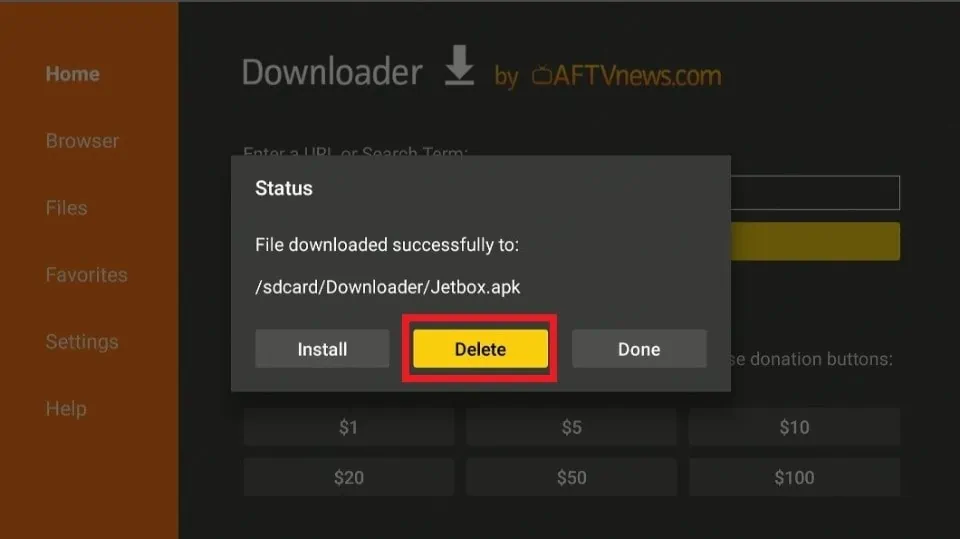 delete jetbox apk file