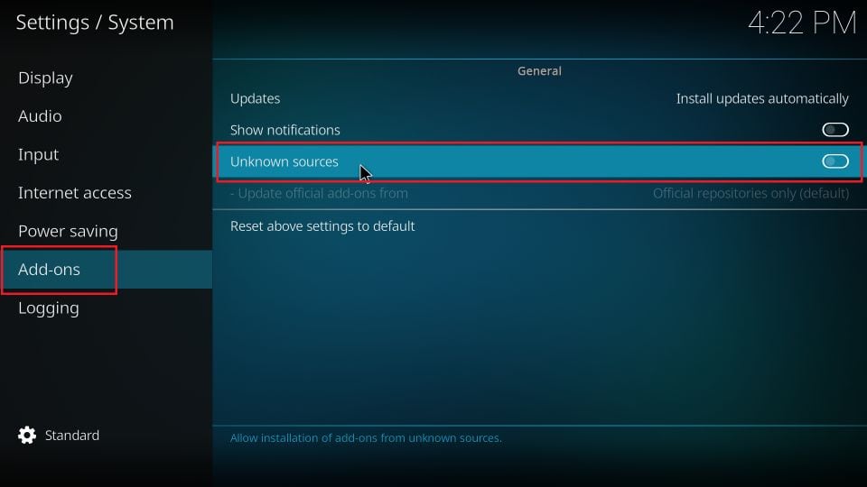 click the Unknown Sources toggle