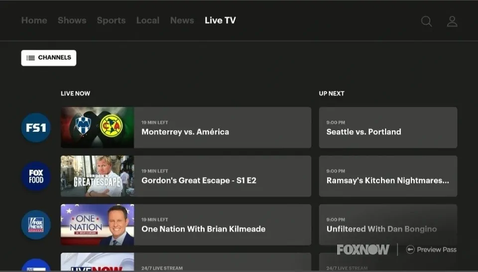 fox now live tv channels