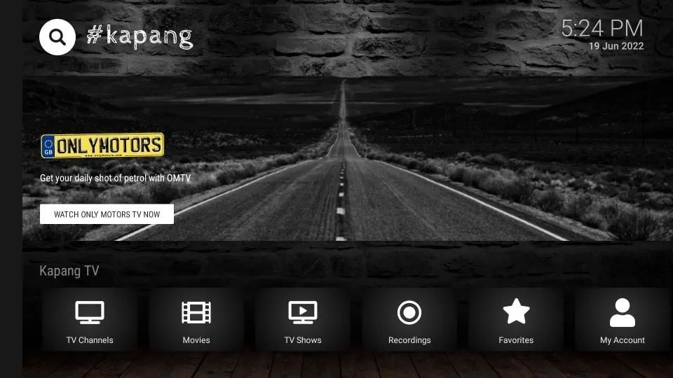 kapang tv home screen