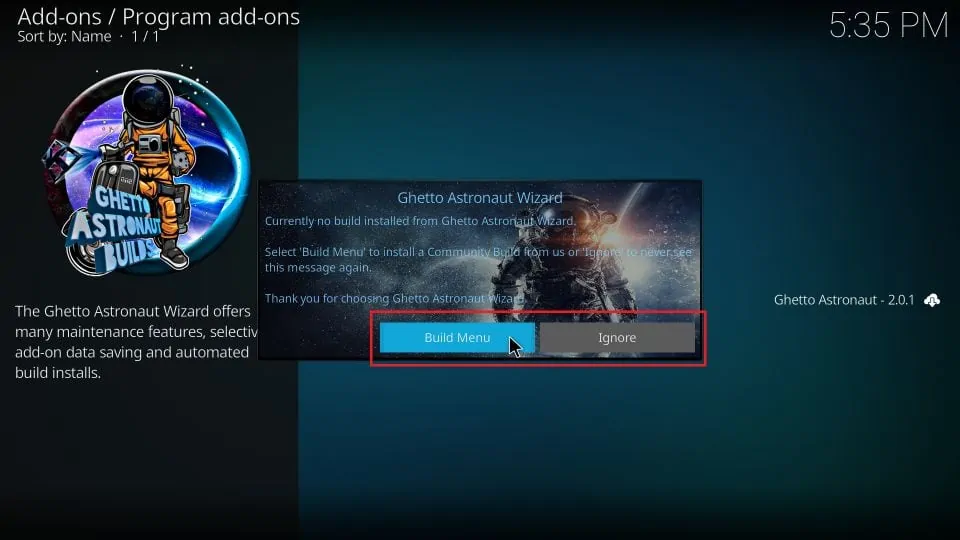 click Build Menu