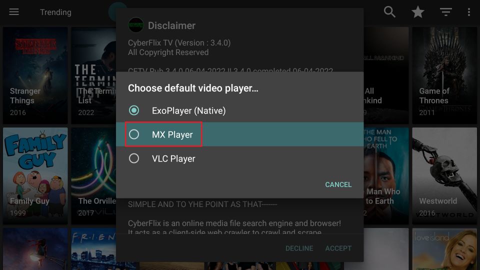 choose default player