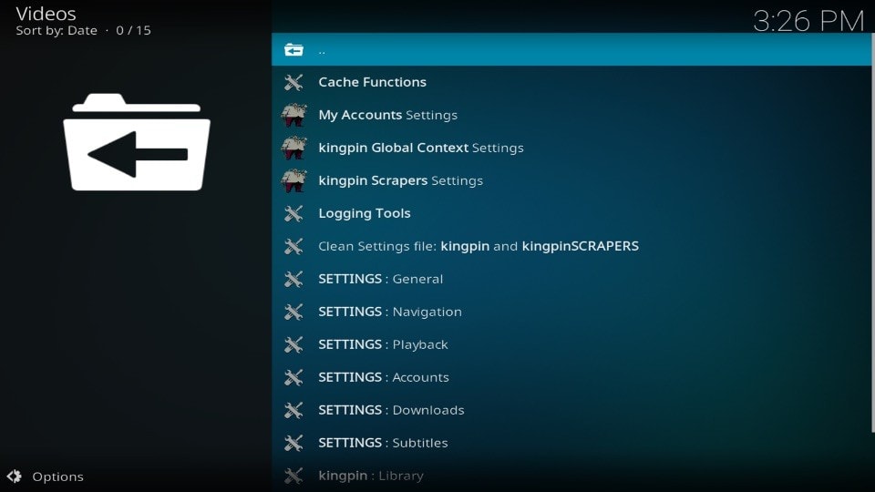 kingpin settings on kodi