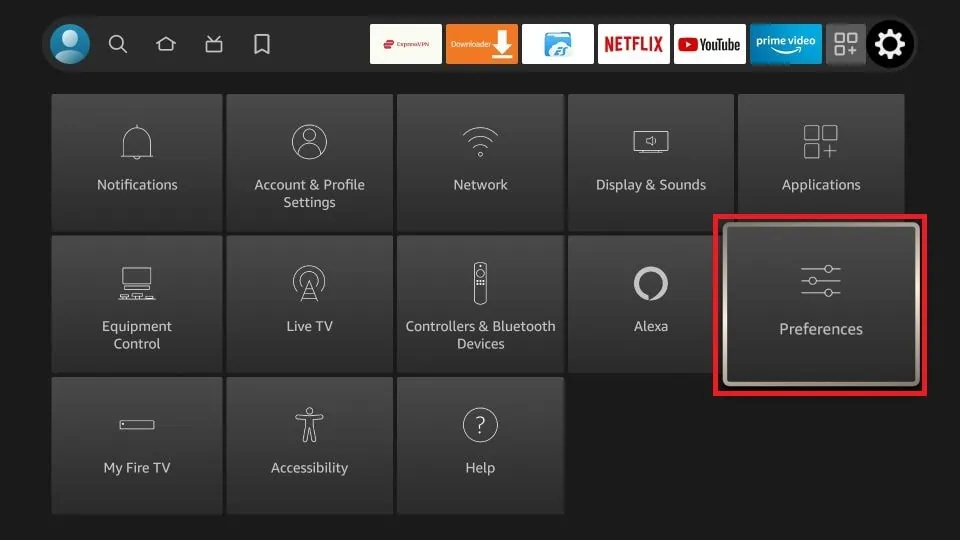 open firestick preferences