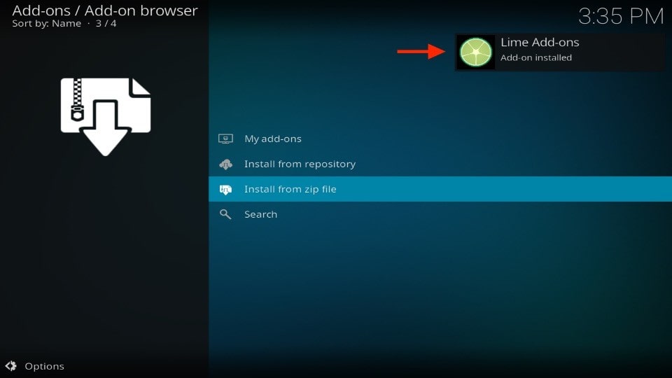 Lime Add-ons Add-on installed
