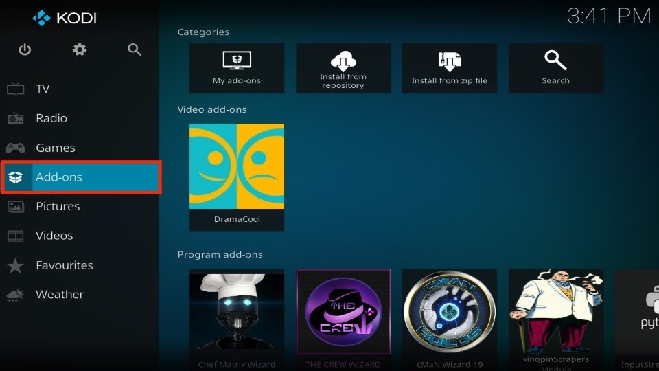 open addons tab