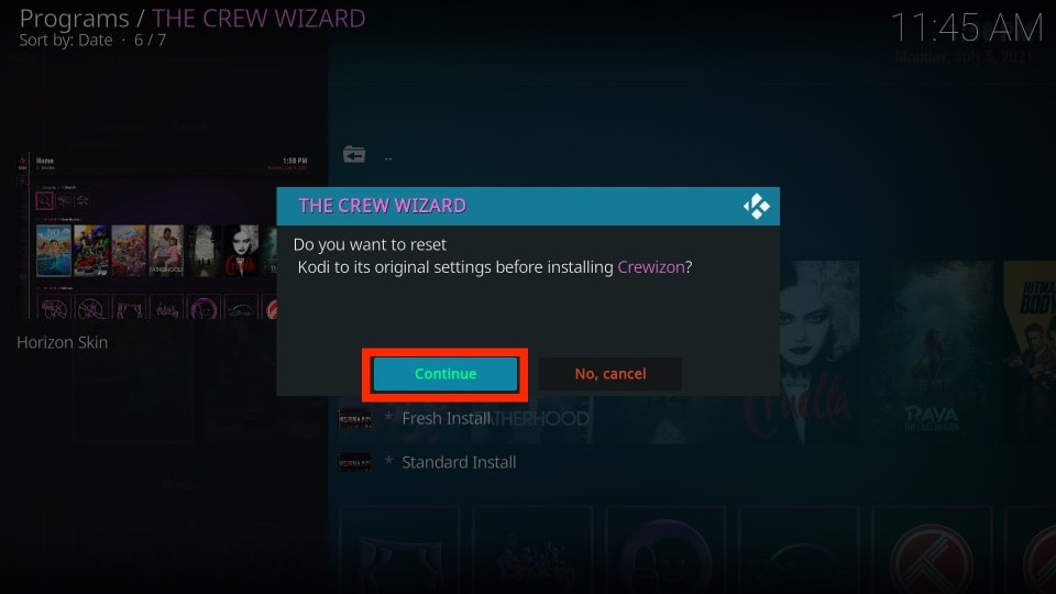 click continue