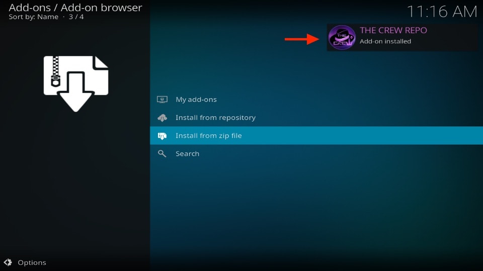 the crew repo installed notification