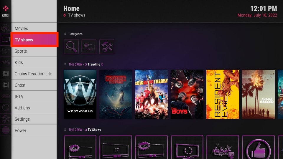 tv shows tab