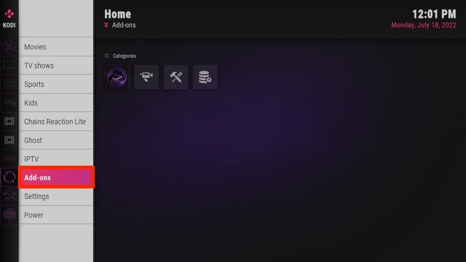 addons tab