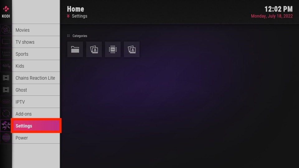 settings tab
