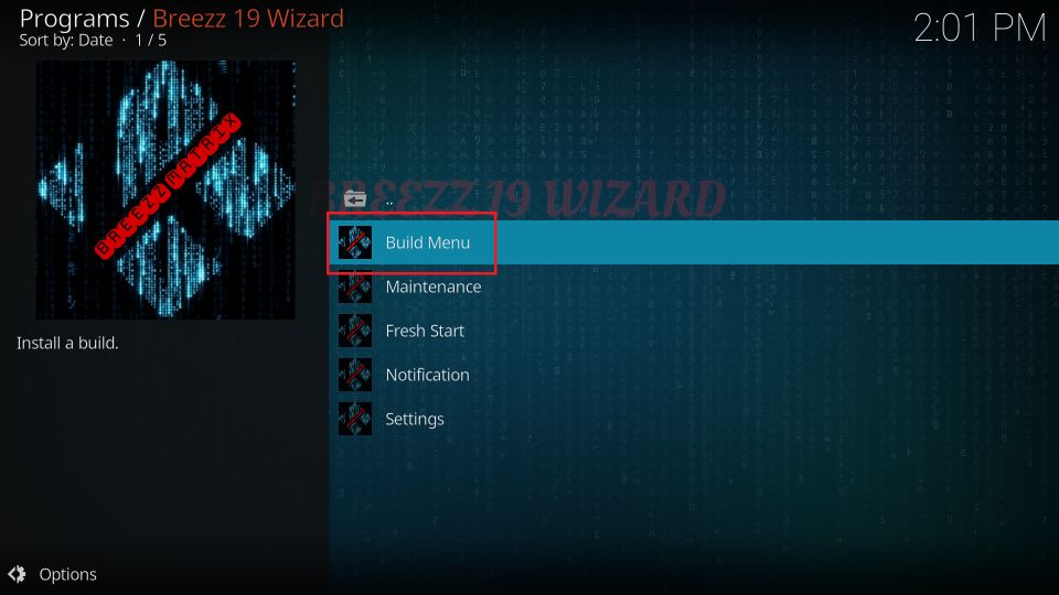 Click Build Menu