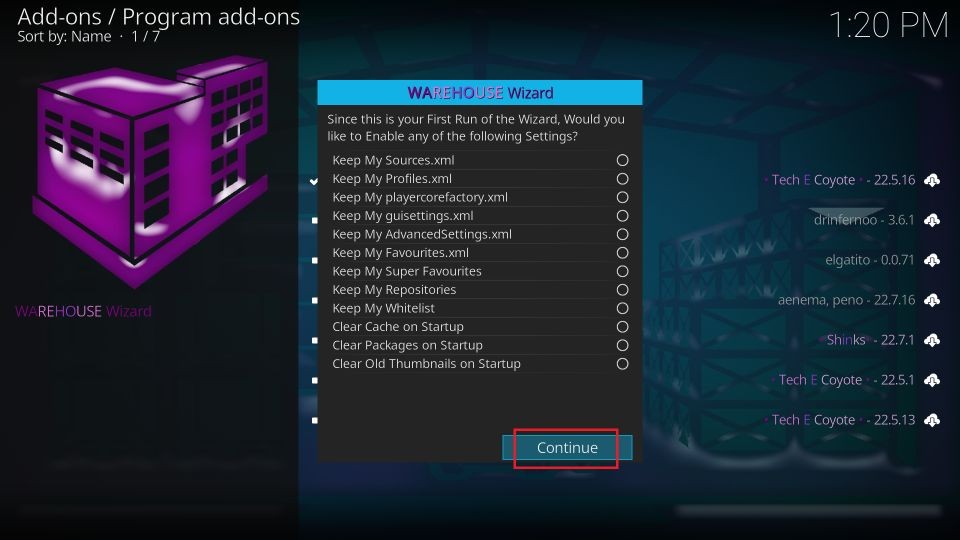Click Continue button