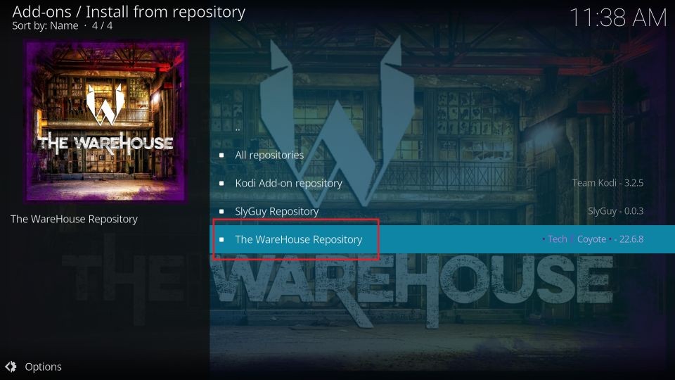 select the warehouse repository