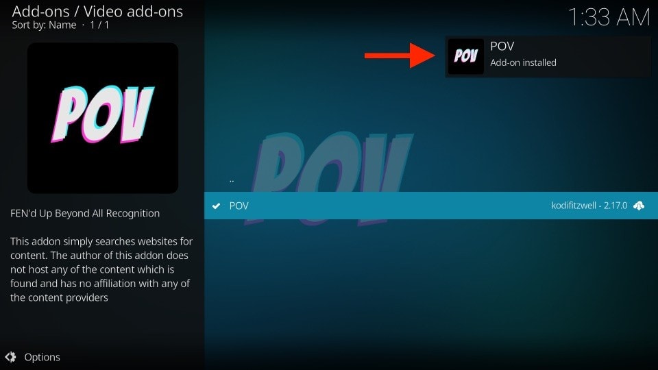 pov addon installed