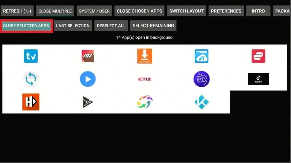 select close selected apps