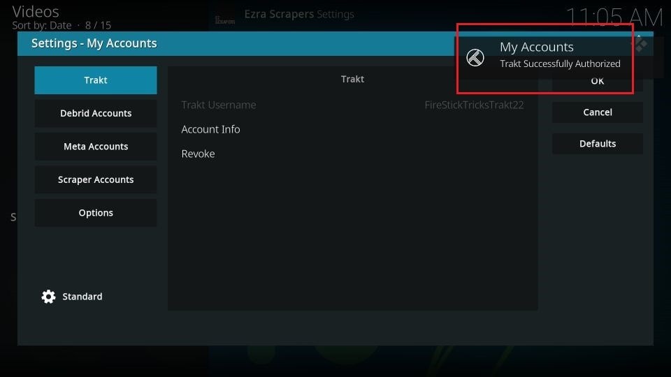 trakt account successfully authorized