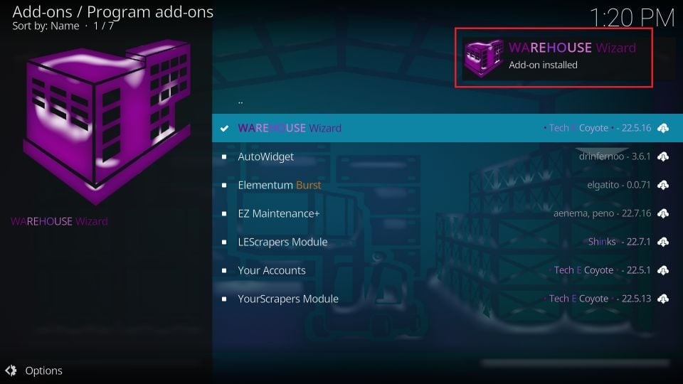 Warehouse Wizard Add-on installed