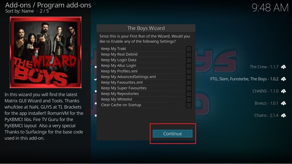 click on continue button