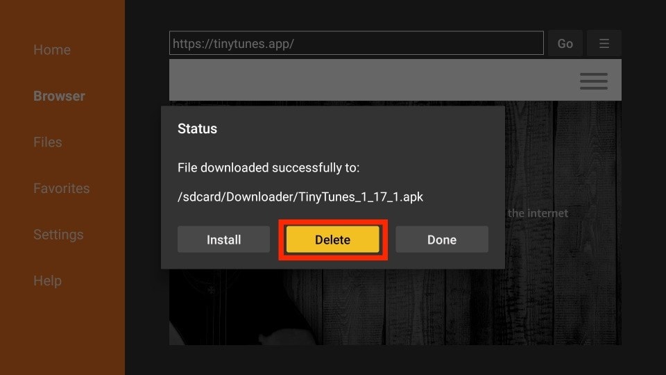 delete tiny tunes apk files