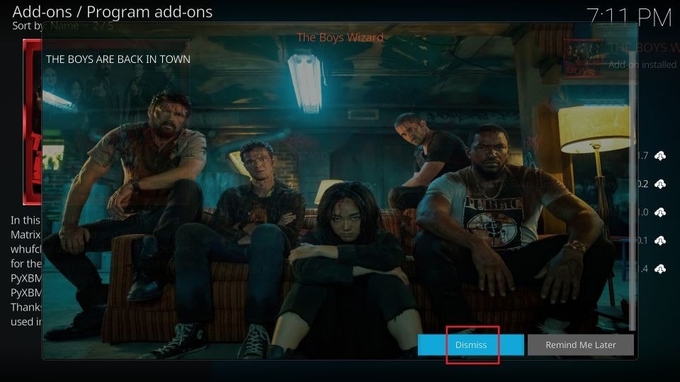 click on dismiss button