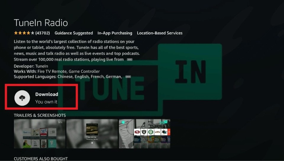 how to download tunein on firestick