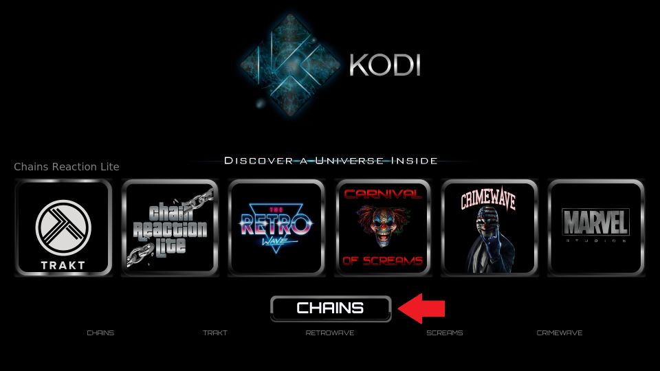 chains wizard kodi build interface